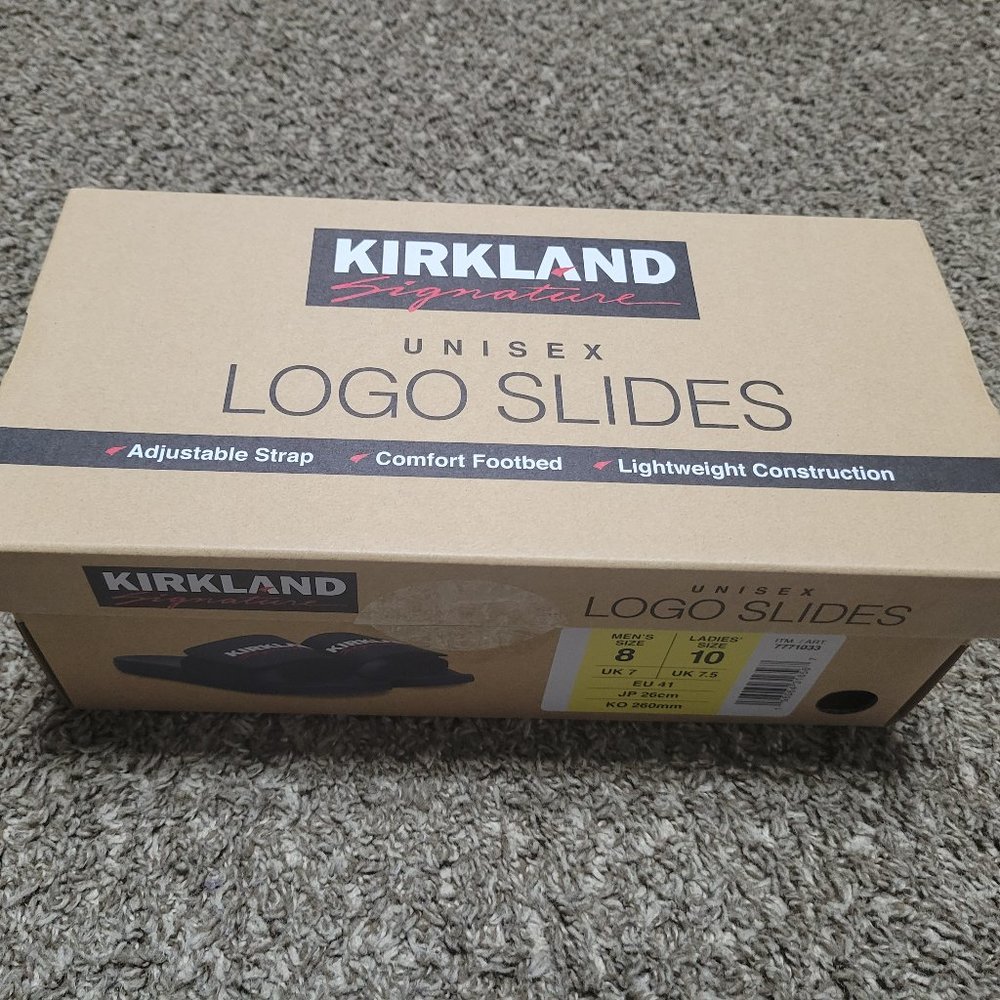 Logo Slides Kirkland Mens 8 Boys 7 Womens 9 Or 10 NEW Unisex - Picture 13 of 13